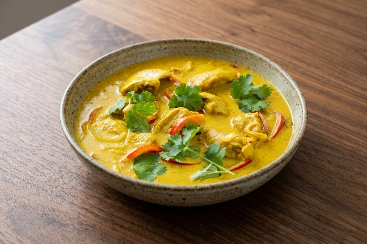 Mango Chicken Curry with ripe mango and warm spices at Taste of India Express in Sherwood Park
