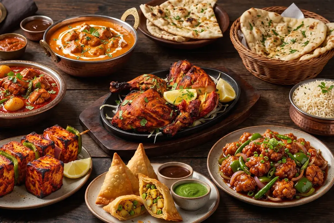 A spread of Indian dishes on the table at Taste of India Express in Sherwood Park